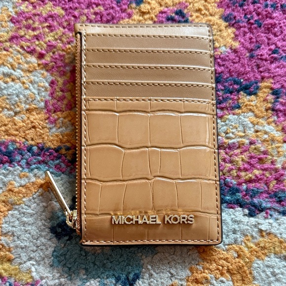Michael Kors Camel Croc-Embossed Card Holder - Picture 1 of 7